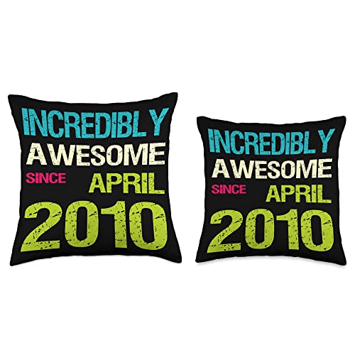 Birthday Gifts Accessories For Incredible Awesomes Incredibly Awesome Since April 2010 Birthday Throw Pillow, 16x16, Multicolor