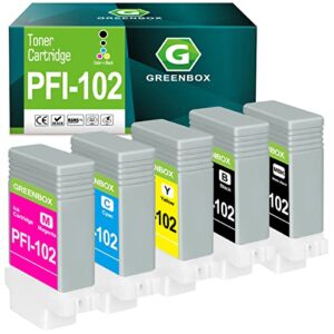 greenbox compatible pfi-102 130ml replacement for canon pfi-102mbk pfi-102bk pfi-102c pfi-102m pfi-102y for ipf500 ipf510 ipf600 ipf605 ipf610 ipf650 ipf700 ipf710 ipf720 ipf750 ipf760 (5 pack)