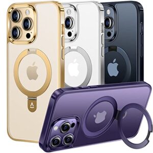 alphex for iphone 14 pro max case with magnetic invisible stand, compatible with magsafe, official color match for iphone, military grade shockproof phone cover for women men, deeppurple