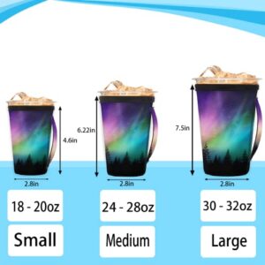 Reusable Iced Coffee Sleeve with Handle Northern lights aurora Insulator Neoprene Cup Sleeve for Cold Drinks Beverages, Men Women Beverages Sleeve Coffee Sleeve Holder 30-32oz
