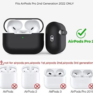 for Airpods Pro 2nd Generation Case Cover 2022, Soft Silicone Skin Cover Shock-Absorbing Protective Case with Keychain for New Apple Airpods Pro Case [Front LED Visible]