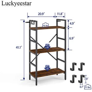 Luckyeestar 3 Tier Bookshelf, Bookcase Shelf Storage Organizer, Modern Book Shelf for Bedroom, Living Room and Home Office, Wood & Metal (Rustic Brown)