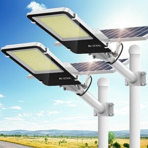 a-zone 1200w solar street lights outdoor, 100000lm high brightness dusk to dawn led lamp, with remote control, ip66 waterproof for parking lot, yard, garden, patio, stadium, plaza-2pcs