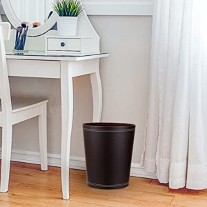 JUXYES Round PU Leather Trash Can Small Wastebasket, 2.6 Gallon / 10 Liters Garbage Container Bin Classic Waste Bin Garbage Storage Trash Can for Kitchen Office Bathroom Bedroom