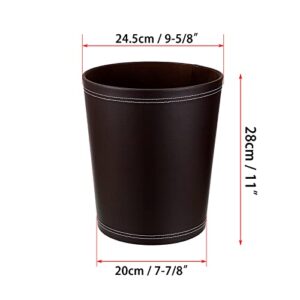 JUXYES Round PU Leather Trash Can Small Wastebasket, 2.6 Gallon / 10 Liters Garbage Container Bin Classic Waste Bin Garbage Storage Trash Can for Kitchen Office Bathroom Bedroom