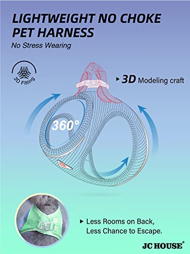 JC HOUSE Small Dog Harness, No Pull Lightweight Step-in Dog Vest, No Choke Escape Proof Reflective Soft Air Mesh Harness for Puppies & Cats Walking, Running Training and Daily Use, Green, S (M3S)