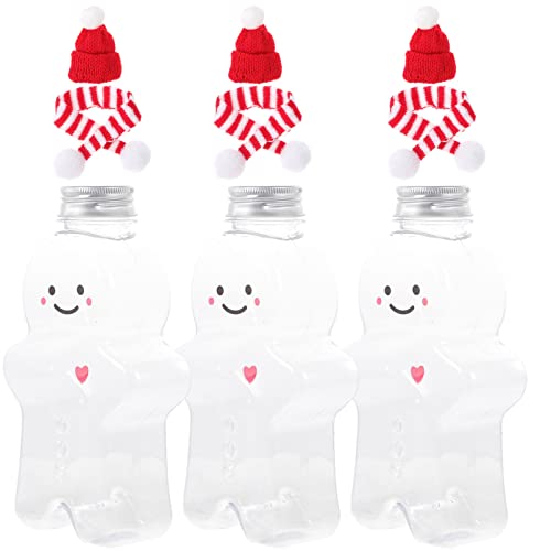 NUOBESTY Christmas Bottles Gingerbread Man Juices Bottle with Hat and Scarf Decor, Plastic Water Bottle Empty Milk Bottles Drink Containers for Juice, Drinking Christmas Party Favors