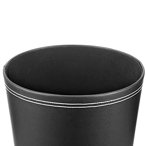 JUXYES Round PU Leather Trash Can Small Wastebasket, 2.6 Gallon / 10 Liters Garbage Container Bin Classic Waste Bin Garbage Storage Trash Can for Kitchen Office Bathroom Bedroom