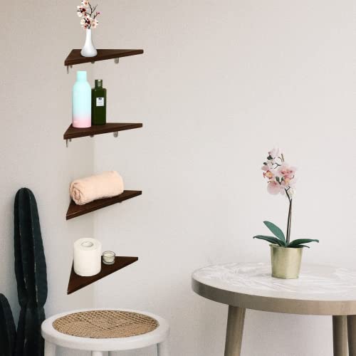 JIUXQT 4 Tier Corner Shelf Wood Wall Mount Floating Shelves Small Shelf Living Room Decor Shelves for Bedroom Decorations Book Shelves for Wall Wood