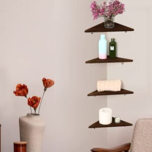 JIUXQT 4 Tier Corner Shelf Wood Wall Mount Floating Shelves Small Shelf Living Room Decor Shelves for Bedroom Decorations Book Shelves for Wall Wood