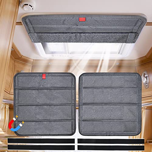 RVLAND RV Skylight Cover 16"x16" Foldable Magnet RV Blackout Ventilation Cover Camper Trailer Fan Vent Cover Waterproof Thickened Oxford Fabric (Grey)