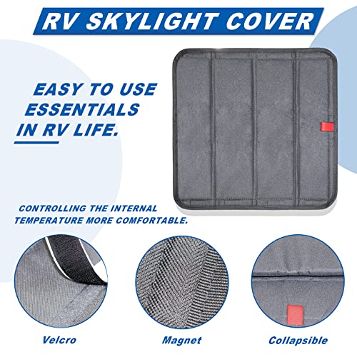 RVLAND RV Skylight Cover 16"x16" Foldable Magnet RV Blackout Ventilation Cover Camper Trailer Fan Vent Cover Waterproof Thickened Oxford Fabric (Grey)