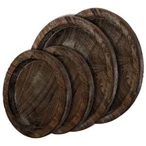 Lawei 4 Pack Rustic Wooden Serving Trays, 8" 11" Round Centerpiece Candle Holder Tray, Food Serving Platters Decorative Trays for Kitchen Countertop, Coffee Table, Dining Table, Party