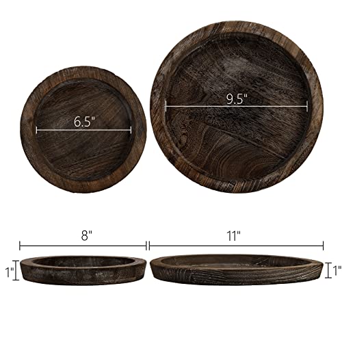 Lawei 4 Pack Rustic Wooden Serving Trays, 8" 11" Round Centerpiece Candle Holder Tray, Food Serving Platters Decorative Trays for Kitchen Countertop, Coffee Table, Dining Table, Party