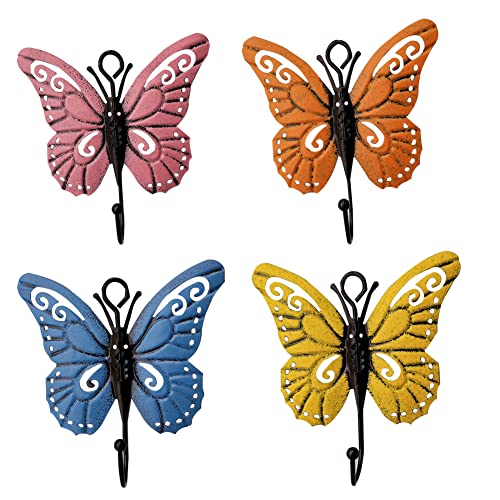 JfwuHap Butterfly Wall Hooks Wall Mounted ，4Pcs Wall Hooks Decoration Creative Butterfly Iron Hook for Hanging Coat/Hat/Key/Towel/Handbag Hooks/Hangers Room Wall Home Decor