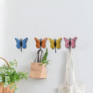 JfwuHap Butterfly Wall Hooks Wall Mounted ，4Pcs Wall Hooks Decoration Creative Butterfly Iron Hook for Hanging Coat/Hat/Key/Towel/Handbag Hooks/Hangers Room Wall Home Decor