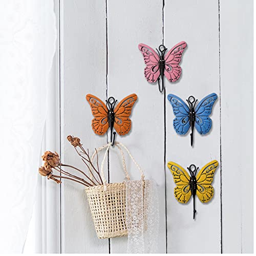 JfwuHap Butterfly Wall Hooks Wall Mounted ，4Pcs Wall Hooks Decoration Creative Butterfly Iron Hook for Hanging Coat/Hat/Key/Towel/Handbag Hooks/Hangers Room Wall Home Decor