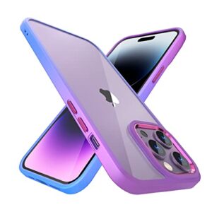 GEINVCASE Designed for iPhone 14 Pro Max Case, Gradient Clear Girls Women Case [Surround U-Shaped Airbags] [Never Yellow] Cover Compatible with iPhone 14 Pro Max 6.7 inch, Purple/Blue