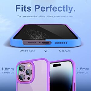 GEINVCASE Designed for iPhone 14 Pro Max Case, Gradient Clear Girls Women Case [Surround U-Shaped Airbags] [Never Yellow] Cover Compatible with iPhone 14 Pro Max 6.7 inch, Purple/Blue