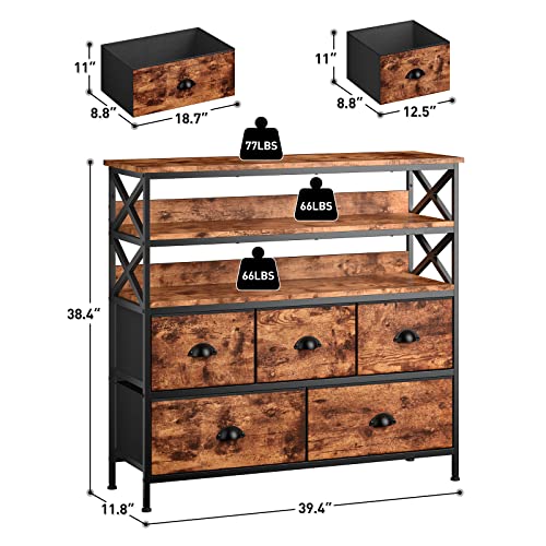 EnHomee Dresser TV Stand Entertainment Center with Fabric Drawers Media Console Table with Wood Open Shelves for 50" TV Storage Drawer Dresser for Bedroom, Living Room, Entryway, Rustic Brown