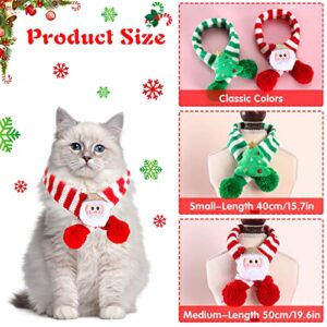 2 Pieces Christmas Pet Scarf Striped Knitted Pet Collar with Pom-pom Winter Dog Neck Warmer Puppy Cat Costume Accessories Mini Knitted Scarf for Small to Medium Pets (Medium, Plush)