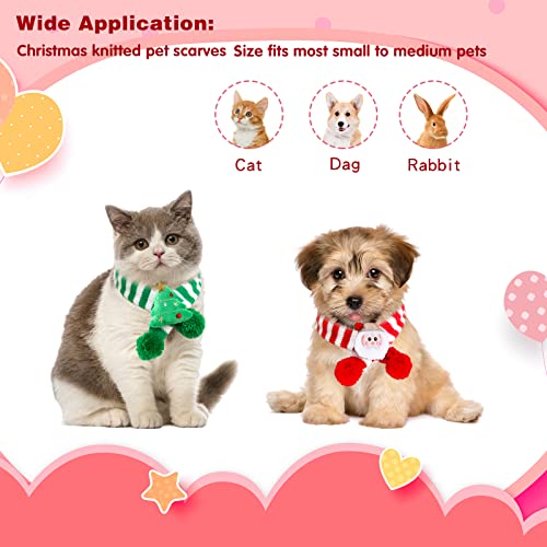 2 Pieces Christmas Pet Scarf Striped Knitted Pet Collar with Pom-pom Winter Dog Neck Warmer Puppy Cat Costume Accessories Mini Knitted Scarf for Small to Medium Pets (Medium, Plush)