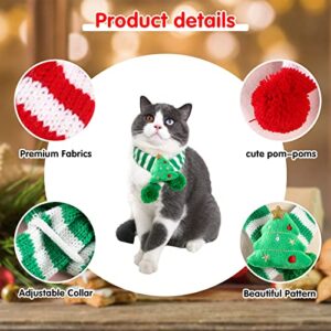2 Pieces Christmas Pet Scarf Striped Knitted Pet Collar with Pom-pom Winter Dog Neck Warmer Puppy Cat Costume Accessories Mini Knitted Scarf for Small to Medium Pets (Medium, Plush)