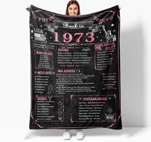 spanoous 50th birthday gifts for women,1973 birthday gifts for women,50th birthday blanket for women,50th wedding, 50th anniversary blanket,back in 1973 blankets pink 60x50