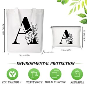 Reginary Monogrammed Initial Tote Bags for Women Graduation Gift Makeup Bag Teacher Appreciation Gift for Graduate Teacher (Letter A)