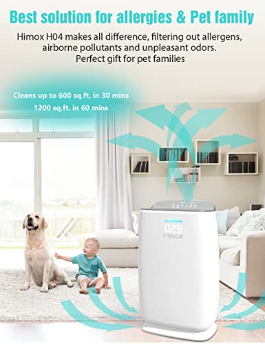 HIMOX Air Purifier for Home Pets, H13 True HEPA Filter Air Cleaner Dust Allergies Mold Pollen Pet Dander Odor Smoke Eliminator , 3 Stage Quiet Filtration For House Classroom Office Bedroom Large room . H04