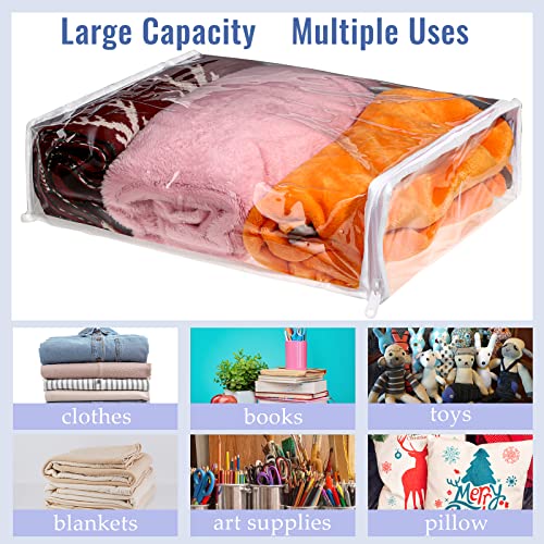 12 Pcs Clear Vinyl Zippered Storage Bags 15.8 x 13.8 x 4 Inch Sweater Storage Bags Plastic with Zipper Moth Proof Bed Sheet Organizer for Blankets Clothes Closet Sweater Quilt Pillow