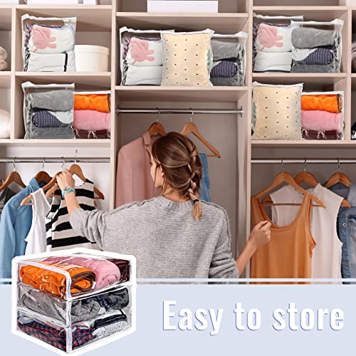 12 Pcs Clear Vinyl Zippered Storage Bags 15.8 x 13.8 x 4 Inch Sweater Storage Bags Plastic with Zipper Moth Proof Bed Sheet Organizer for Blankets Clothes Closet Sweater Quilt Pillow