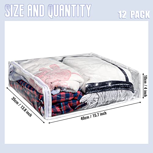 12 Pcs Clear Vinyl Zippered Storage Bags 15.8 x 13.8 x 4 Inch Sweater Storage Bags Plastic with Zipper Moth Proof Bed Sheet Organizer for Blankets Clothes Closet Sweater Quilt Pillow