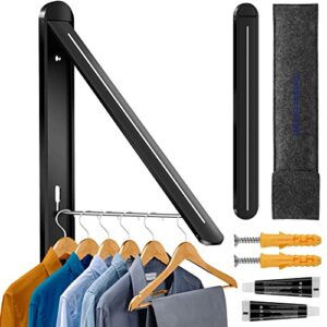 enkuy clothes drying rack folding, laundry clothes hanging rack, wall mounted retractable clothing dryer hanger for laundry room organization, bathroom, garage, indoor and outdoor (black)