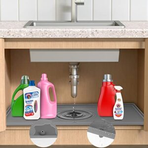 under sink mat waterproof 28"x22" kitchen cabinet mat - silicone under sink liner drip tray with drain hole for the kitchen, bath, and laundry cabinets