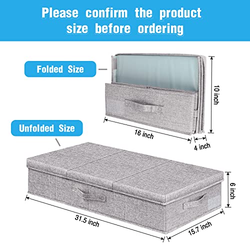 TheElves Under Bed Storage With Lids,2 Pack Foldable Stackable Underbed Storage Containers with 3 Handles,Under Bed Storage Drawer for Clothes Books Toys Shoes Pillows-Grey