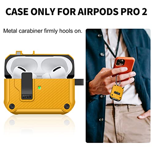 HoneyAKE for Airpods Pro 2nd Generation Case Cover 2022, Magnetic Lock Clip Airpod Pro 2 Case with Keychain, Shockproof Hard Shell Protective Cover for Apple AirPods Pro 2, Yellow [Front LED Visible]