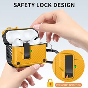 HoneyAKE for Airpods Pro 2nd Generation Case Cover 2022, Magnetic Lock Clip Airpod Pro 2 Case with Keychain, Shockproof Hard Shell Protective Cover for Apple AirPods Pro 2, Yellow [Front LED Visible]