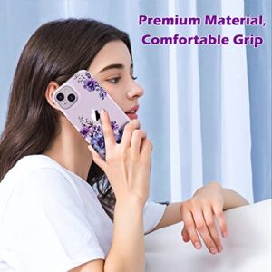 OKP iPhone 14 Plus Clear Glitter Floral Case (6.7" 2022) for Women & Girls - Slim Purple Bumper with Screen & Camera Lens Protectors