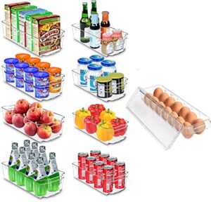 utopia home bundle pack of 9 refrigerator organizers- 1 x 14 slots egg tray with lid and handle, & 8 drawers (4 x small & 4 x large)- stackable plastic storage racks for pantry, kitchen - (clear)