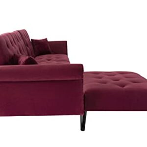 EMKK Red Velvet Convertible Sofa Bed Sleeper Reversible Sectional L-Shape Lounge Adjustable Backrest Couch for Living Room/Small Apartment