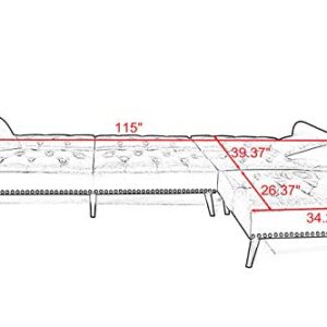 EMKK Red Velvet Convertible Sofa Bed Sleeper Reversible Sectional L-Shape Lounge Adjustable Backrest Couch for Living Room/Small Apartment