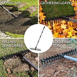 Walensee 5.4FT Bow Rake Heavy Duty Garden Rake with Stainless Steel Handle, 17 Steel Tines Metal Head Rake Tool for Loosening Soil Gathering Leaf Leveling Lawn Farming Land Management Yarn Thatch Rake