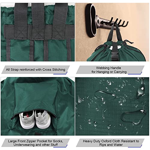BeeGreen Dark Green College Dorm Essentials Laundry Bag Backpack for Travel w Adjustable Shoulder Straps& Drawstring Closure X-Large Portable Laundry Sack w Handle Sturdy Dirty Clothes Hamper Bag for Trip