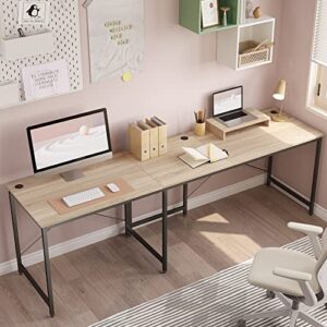 Bestier L Shaped Desk Computer Long Desk Reversible Corner Desk for Home Office Large Craft Table U Shaped 2 Person Gaming Workstation with Monitor Stand 3 Cable Holes L Desk, Light Oak