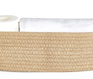 Mkono Small Woven Storage Basket for Toilet Tank Top Boho Bathroom Decor Jute Rope Back of Toilet Organizer Tray with Wood Bead Tassel for Counter Shelf Table Bedroom Living Room Nursery, Jute, 1 Pack