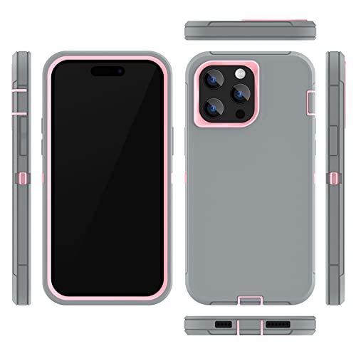 Sansunto for iPhone 14 Pro Max Case, Full Body Protection Heavy Duty Shockproof Military Grade 3 in 1 Silicone Rubber with Hard PC Rugged Durable Phone Cover for 14ProMax 6.7 Inch (GrayPink)