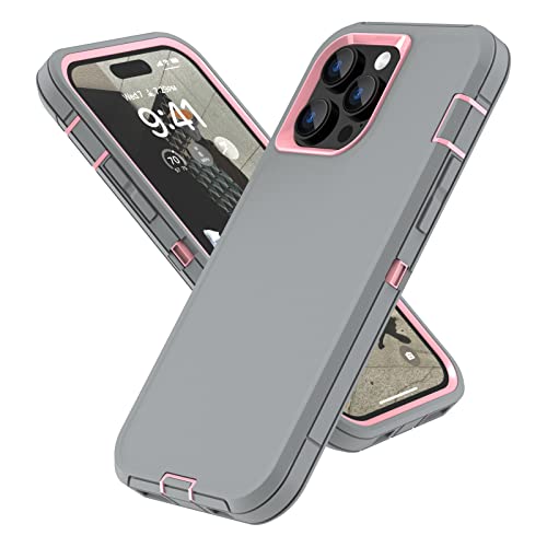 Sansunto for iPhone 14 Pro Max Case, Full Body Protection Heavy Duty Shockproof Military Grade 3 in 1 Silicone Rubber with Hard PC Rugged Durable Phone Cover for 14ProMax 6.7 Inch (GrayPink)