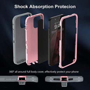 Sansunto for iPhone 14 Pro Max Case, Full Body Protection Heavy Duty Shockproof Military Grade 3 in 1 Silicone Rubber with Hard PC Rugged Durable Phone Cover for 14ProMax 6.7 Inch (GrayPink)