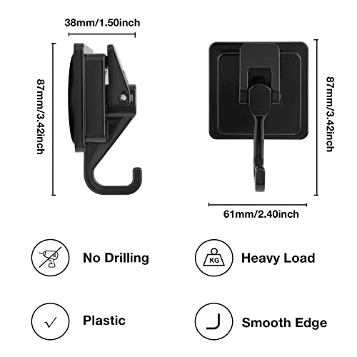 Khdrvok Heavy Duty Vacuum Square Cup Hook, Easy to Install and Remove, Black- Plated Plished Super Suction for Kitchen， Bathroom and Restroom, 2Pack
